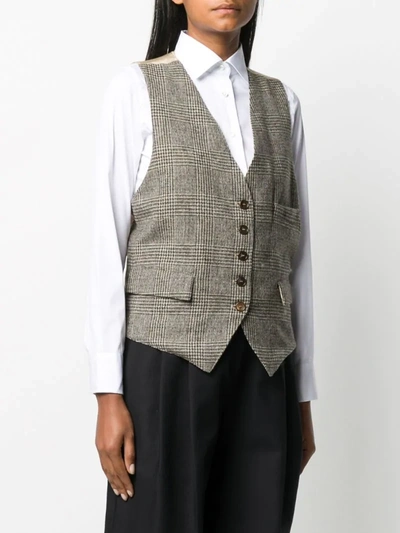 Shop Barena Venezia Woven Check Pattern Waistcoat In Brown