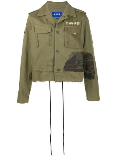 Shop Ader Error Raw-edge Military Jacket In Green