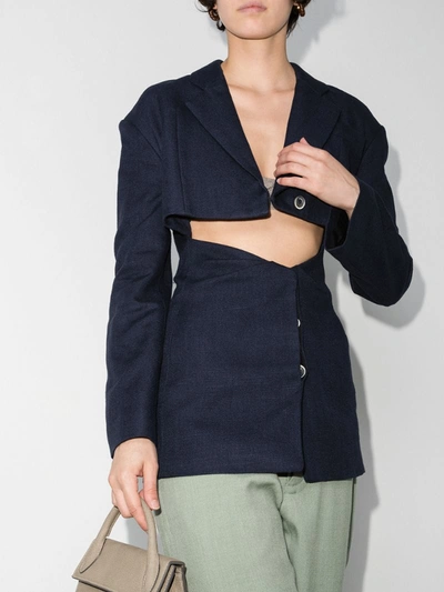 Shop Jacquemus Single-breasted Cut-out Blazer In Blue