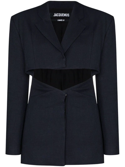 Shop Jacquemus Single-breasted Cut-out Blazer In Blue