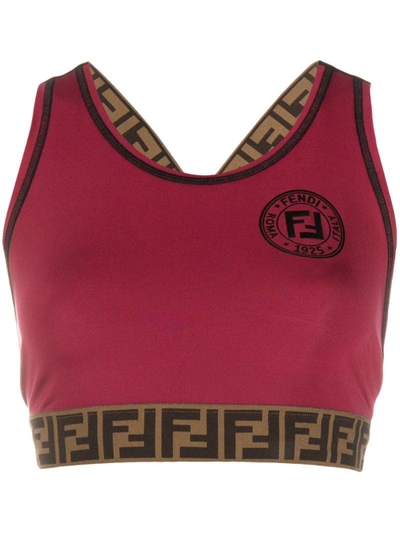 Shop Fendi Ff Logo Trim Sports Bra In Red