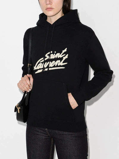 Shop Saint Laurent '50s Signature Logo Hoodie In Black