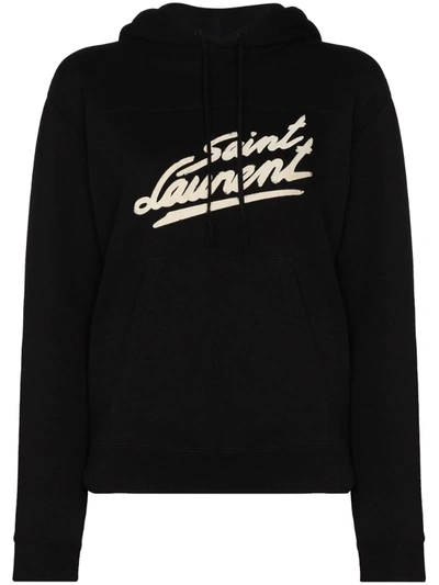 Shop Saint Laurent '50s Signature Logo Hoodie In Black