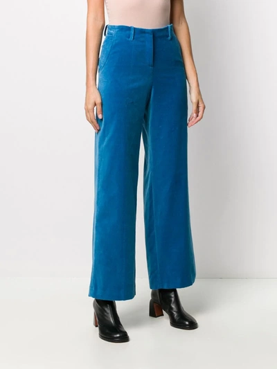 Shop Alysi Velvet Flared Trousers In Blue