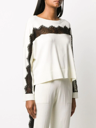 Shop Twinset Lace-embellished Round-neck Jumper In White