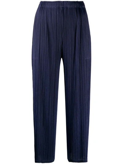 Shop Issey Miyake Micro-pleated Cropped Trousers In Blue