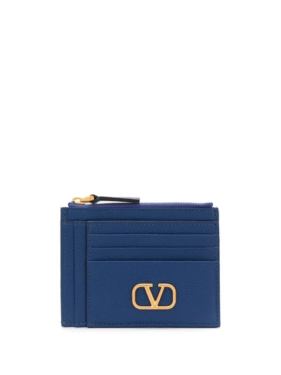 Shop Valentino Vlogo Cardholder In Blue