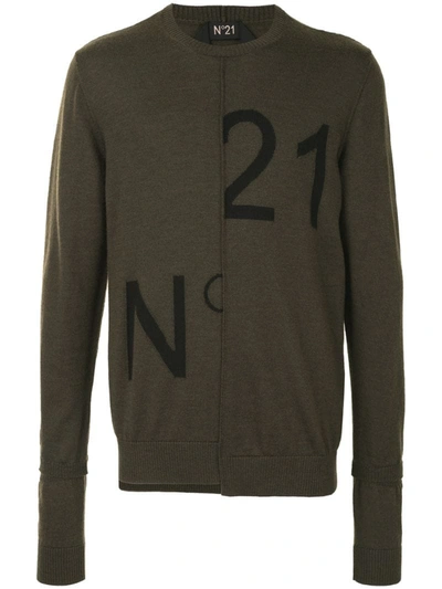 Shop N°21 Logo-intarsia Asymmetric Wool Jumper In Green