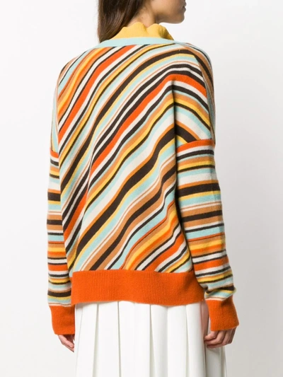 Shop Marni Diagonal Stripe Knitted Cardigan In Blue