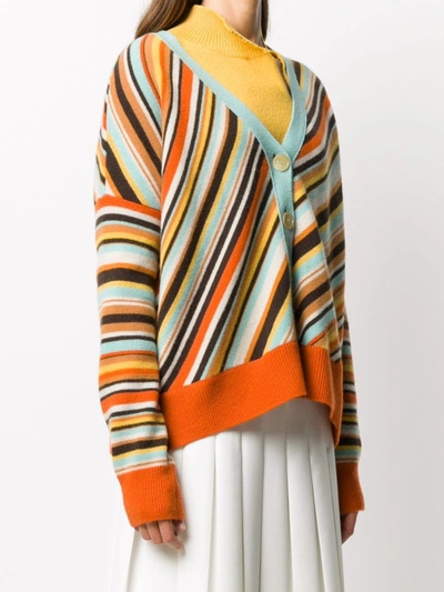 Shop Marni Diagonal Stripe Knitted Cardigan In Blue