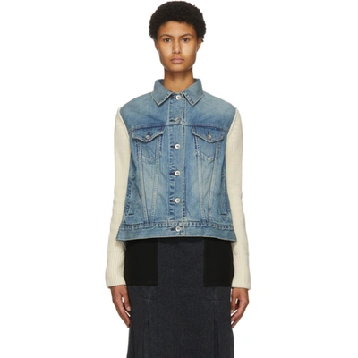 Shop Sacai Blue And Off-white Denim And Wool Jacket In 451 L/blue
