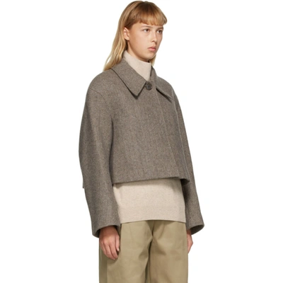 Shop Amomento Brown Wide Crop Jacket In Herringbone