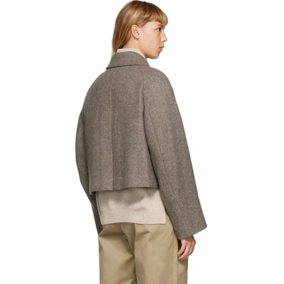 Shop Amomento Brown Wide Crop Jacket In Herringbone