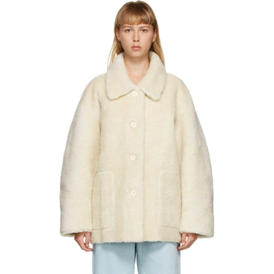 Shop Amomento Off-white Faux-fur Oversized Jacket In Cream