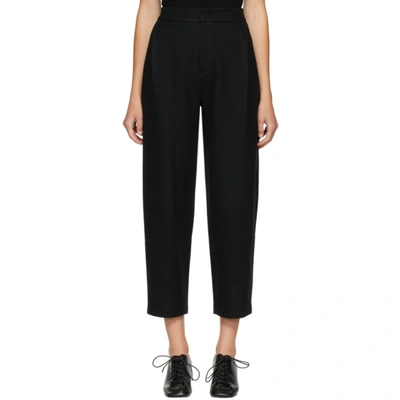 Shop Amomento Black Felted Wool Curved Trousers