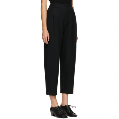 Shop Amomento Black Felted Wool Curved Trousers