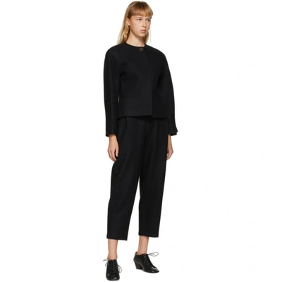 Shop Amomento Black Felted Wool Curved Trousers