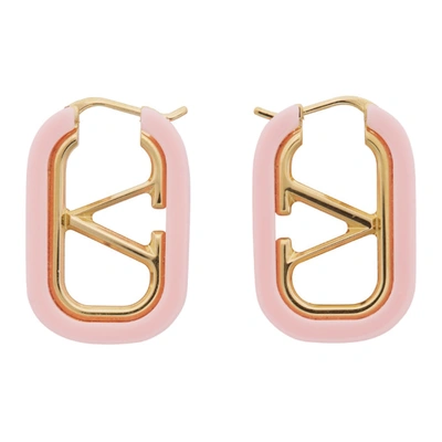 Shop Valentino Gold And Pink  Garavani Vlogo Hoop Earrings In 64p Pink