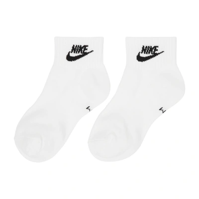 Shop Nike Three-pack White Essential Everyday Ankle Socks In 101 Wh/blk