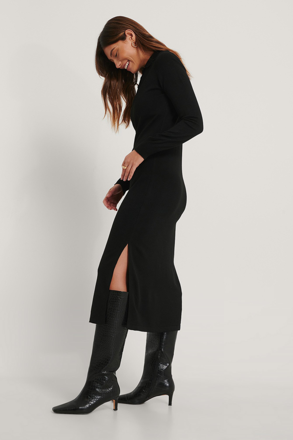 black polo neck midi dress