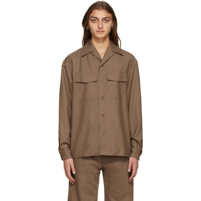 Shop Lemaire Brown Convertible Collar Shirt In 409 Cub Bro