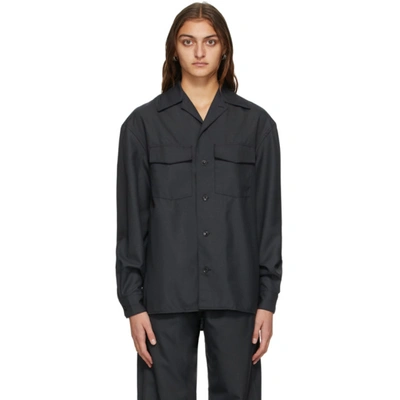 Shop Lemaire Grey Convertible Collar Shirt In 966 Anthrac