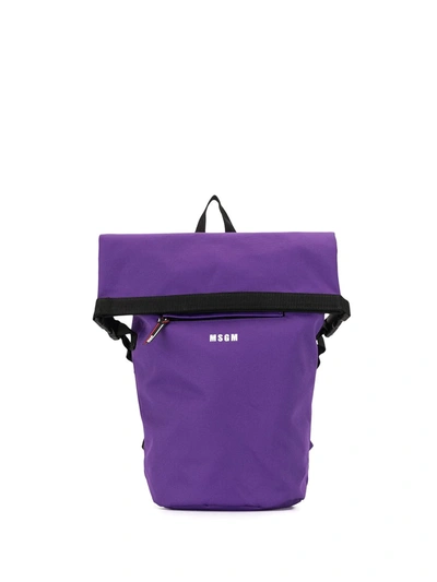 Shop Msgm Logo Print Flap Backpack In Purple