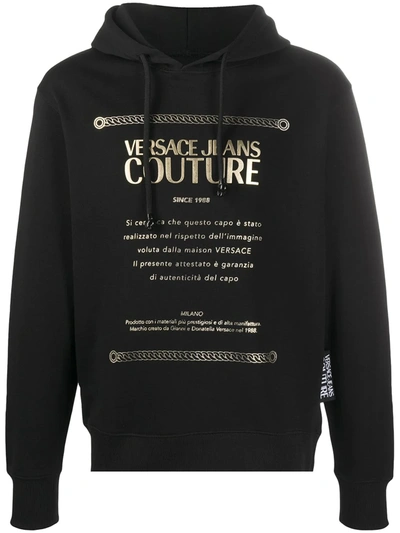 Shop Versace Jeans Couture Logo Drawstring Hoodie In Black