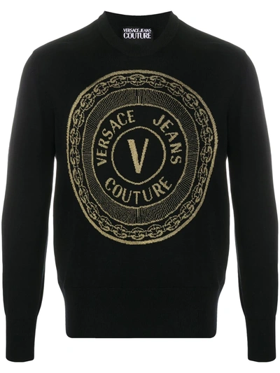Shop Versace Jeans Couture Logo-intarsia Jumper In Black