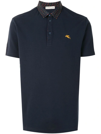 Shop Etro Patterned Collar Polo Shirt In Blue