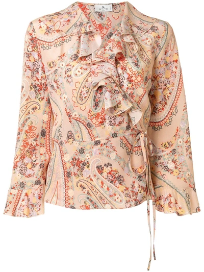 Shop Etro Paisley-print Ruffle Trim Blouse In Pink