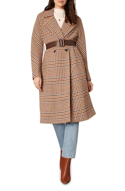 Shop Cupcakes And Cashmere Patsy Belted Houndstooth Coat In Paprika