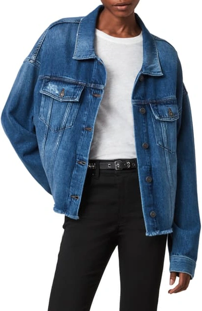 Shop Allsaints Piper Oversize Denim Jacket In Mid Indigo