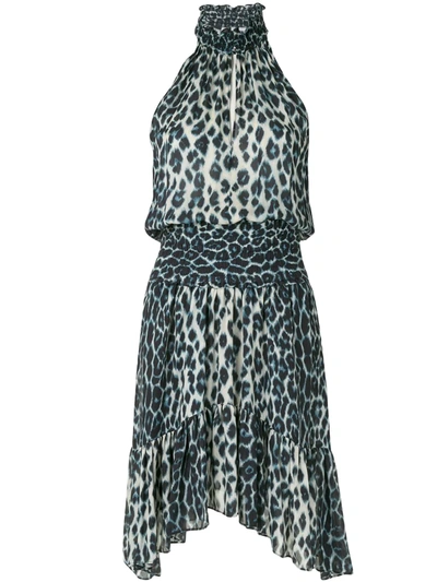 Shop A.l.c Leopard Print Silk Mini Dress In Blue