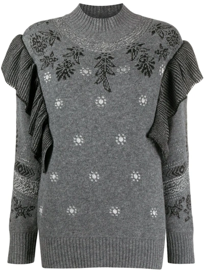 Shop Alberta Ferretti Ruffled Cashmere-blend Knitted Jumper In Grey