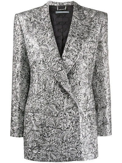 Shop Alberta Ferretti Metallic Jacquard Blazer In Silver