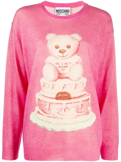 Shop Moschino Cake Teddy Bear Wool Jumper In Pink