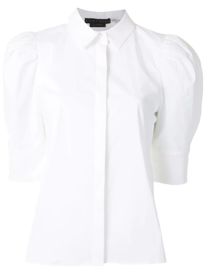 Shop Alice And Olivia Three-quarter Sleeve Shirt In White