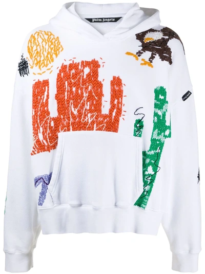 Shop Palm Angels New Folk Embroidery Hoodie In White