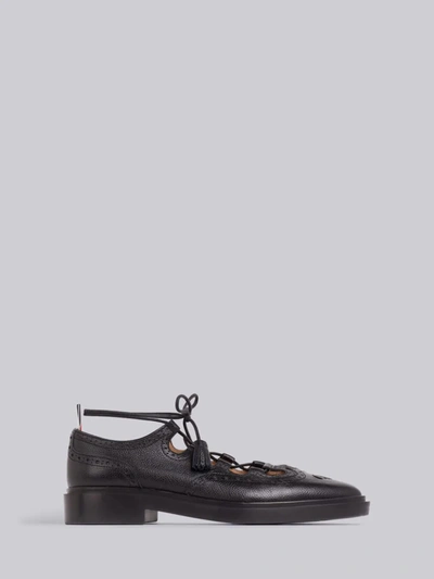 Shop Thom Browne Black Pebbled Calfskin Ghillie Brogue