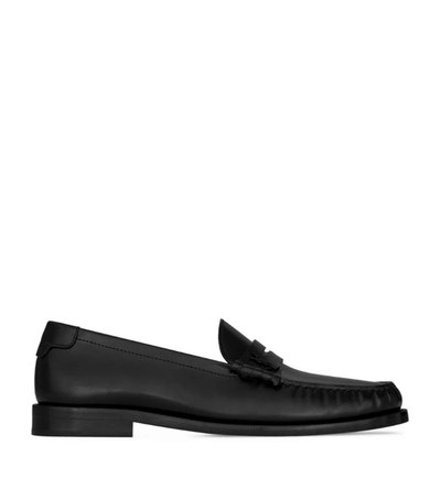 Shop Saint Laurent Leather Penny Loafers In Black