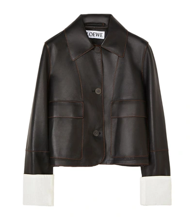 Shop Loewe Cropped Leather Jacket