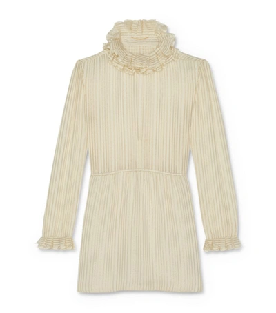 Shop Saint Laurent Ruffle-neck Silk Mini Dress