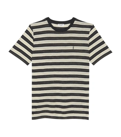 Shop Saint Laurent Striped Monogram T-shirt