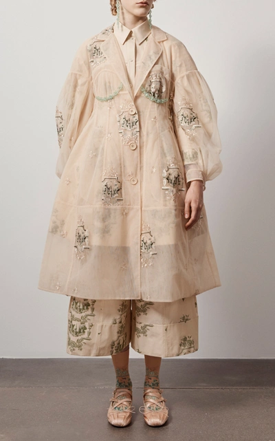 Shop Simone Rocha Printed Cotton-poplin Shirt Dress In Neutral