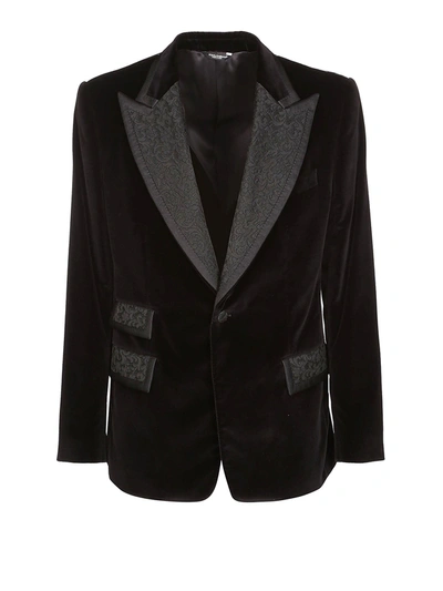 Shop Dolce & Gabbana Casino Tuxedo Decorated Velvet Blazer In Black