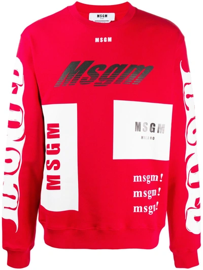 Shop Msgm Logo-print Cotton Sweatshirt In Red