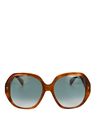 Shop Gucci Oversized Octagonal Sunglasses In Brown