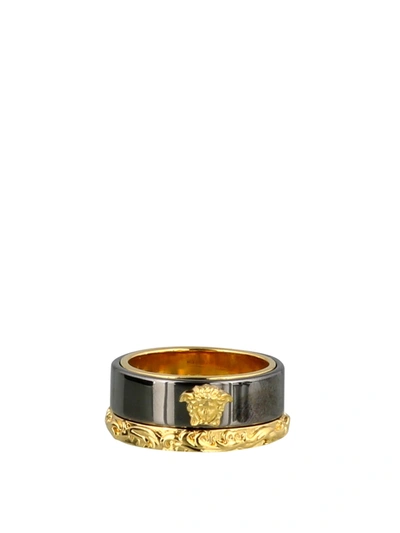 Shop Versace Bi-coloured Medusa Barocco Ring In Gold