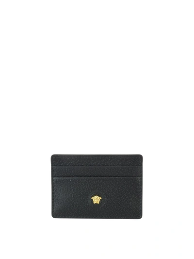 Shop Versace Hammered Leather Branded Cardholder In Black
